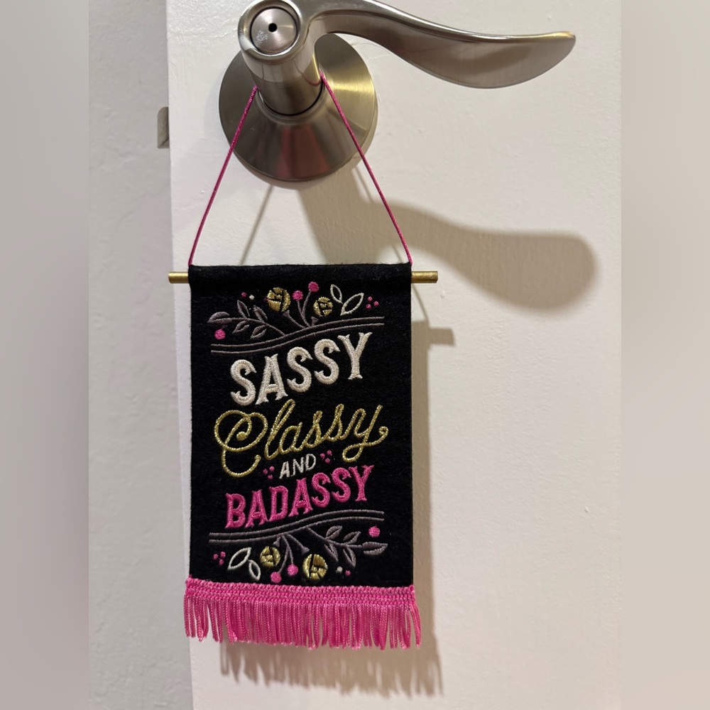 Small Black Wall Hanging with Pink Fringe
